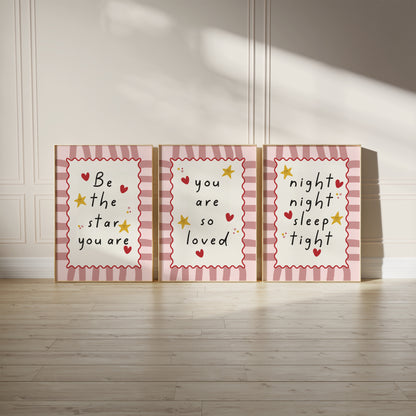Girls room prints, in pink with quotes