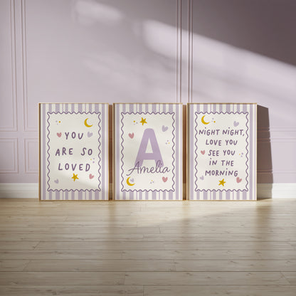 girls lilac typography prints