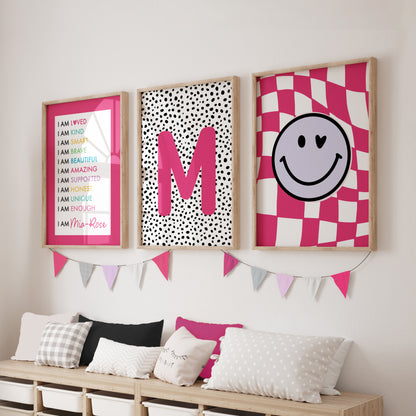 Set of 3 girls Affirmation prints, in colourful shades including hot pink, black and lilac