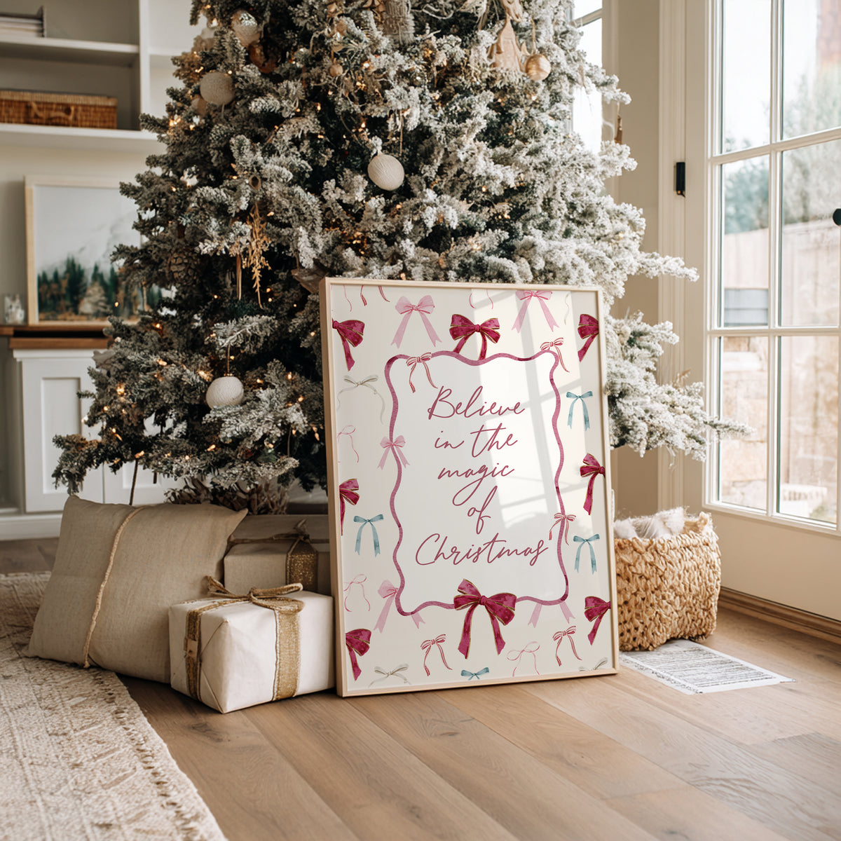 Pink Bow Christmas Print