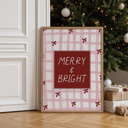 Pink & Red Christmas Print, Merry & Bright
