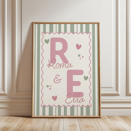 Sisters personalised wall art print