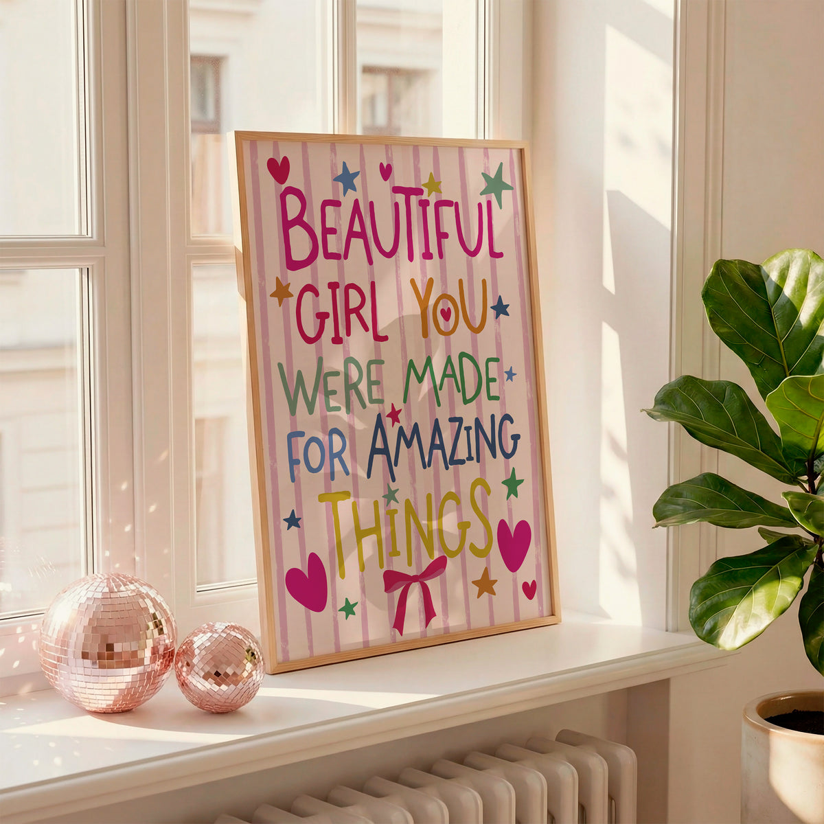 girls colourful affirmation print in a playful design