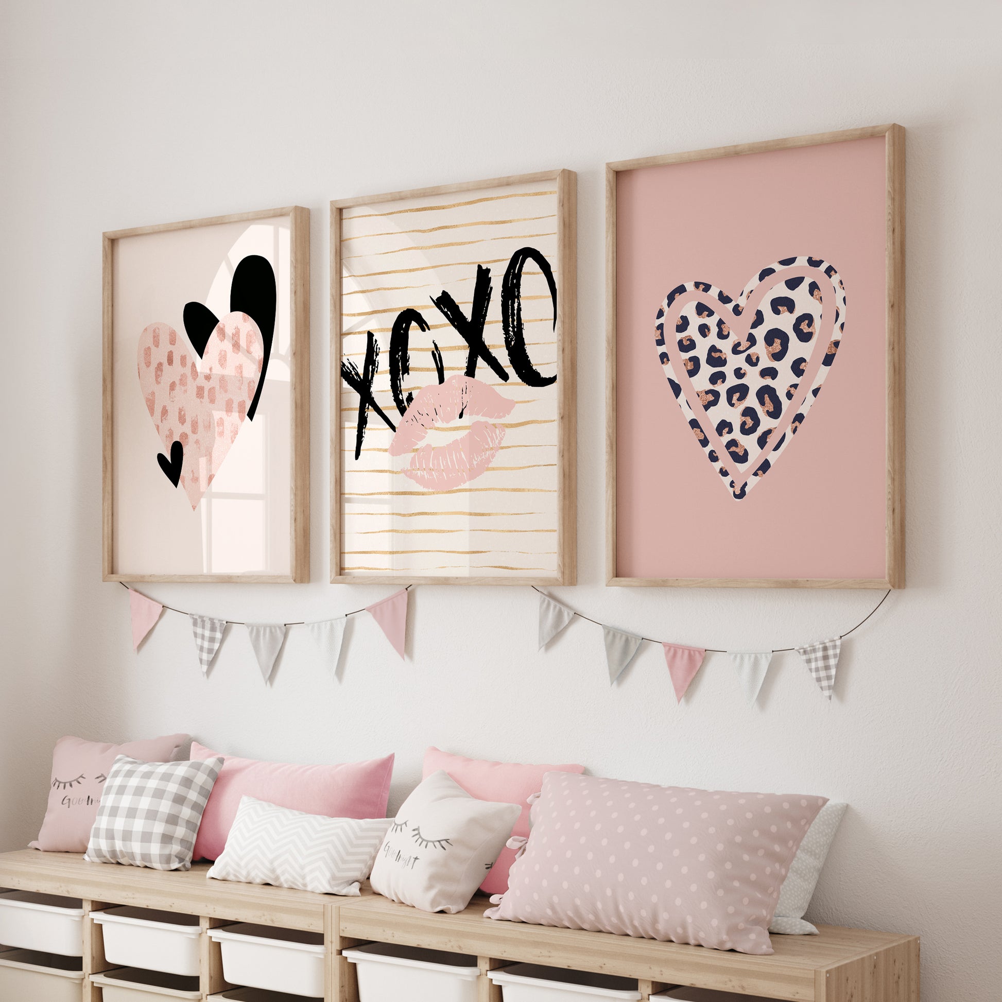 Girls animal print wall art set
