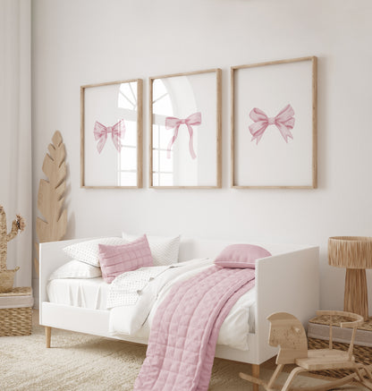 Girls room prints in a minimalist style with pretty pink bows