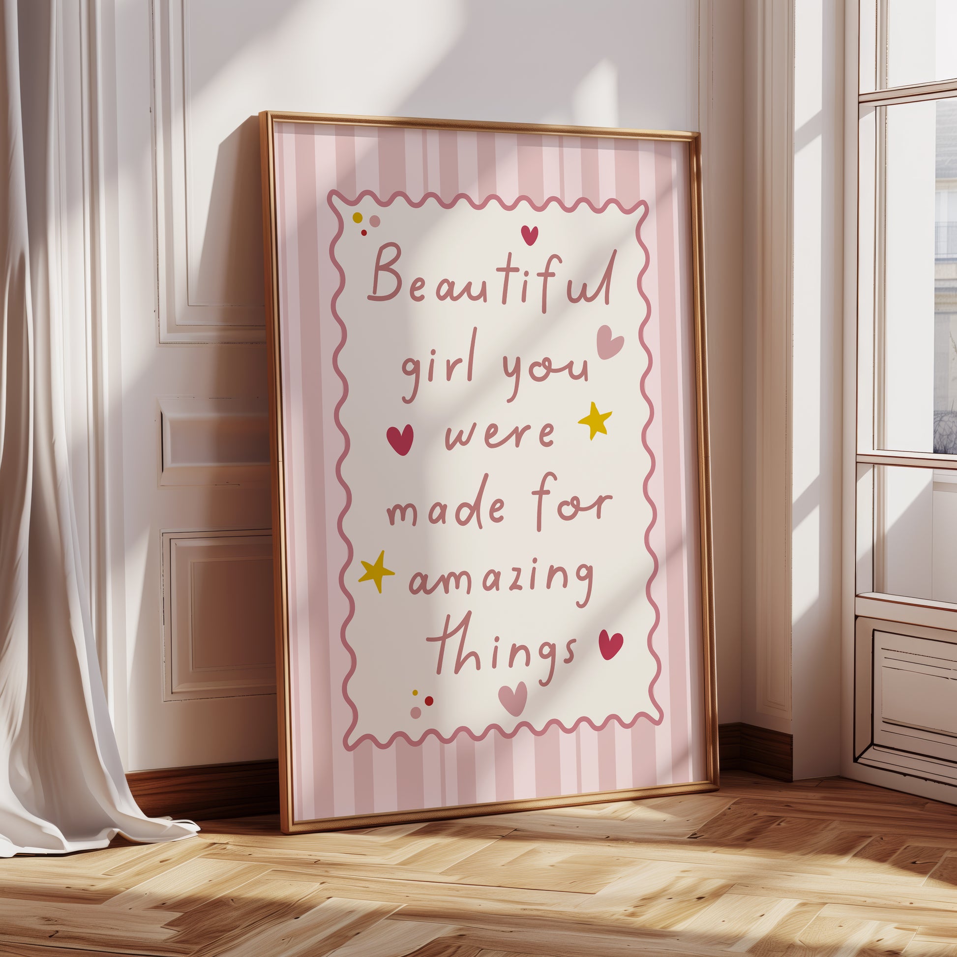 girls nursery print in pink, beautiful girl you were made for amazing things