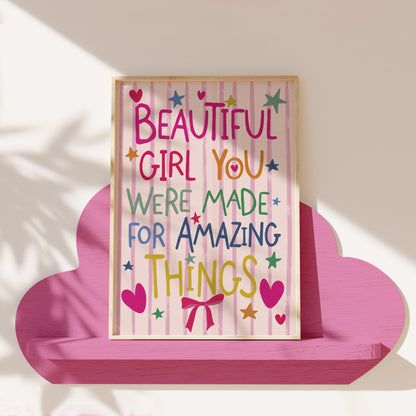 Beautiful Girl Print, Affirmation Wall Art