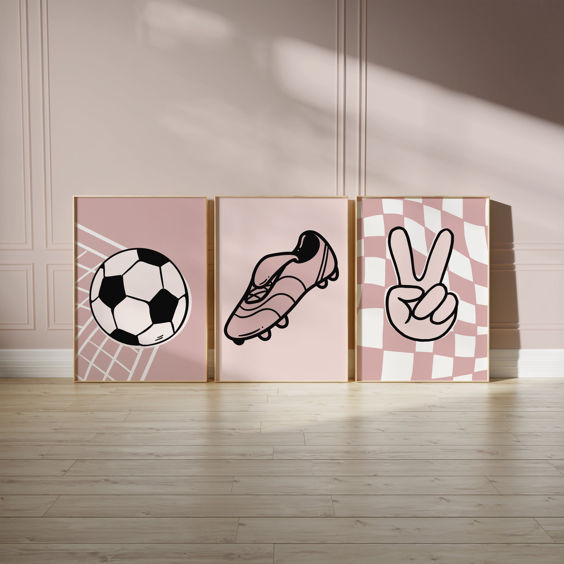 Set of 3 girls football art prints