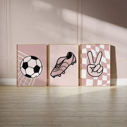 Set of 3 girls football art prints
