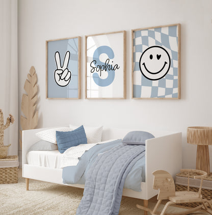 girls light blue wall art print set