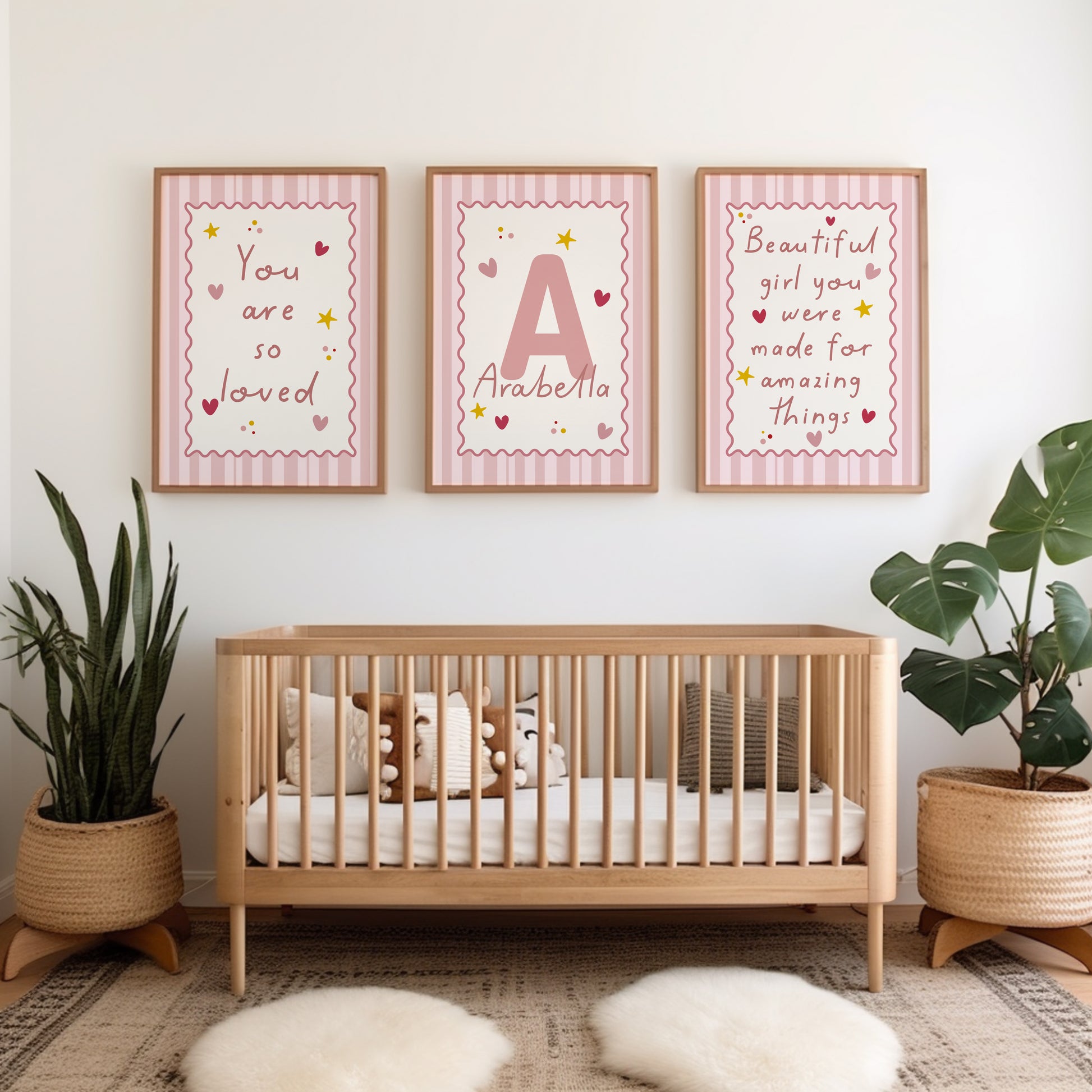 girls nursery wall art prints with cute quotes in playful typography