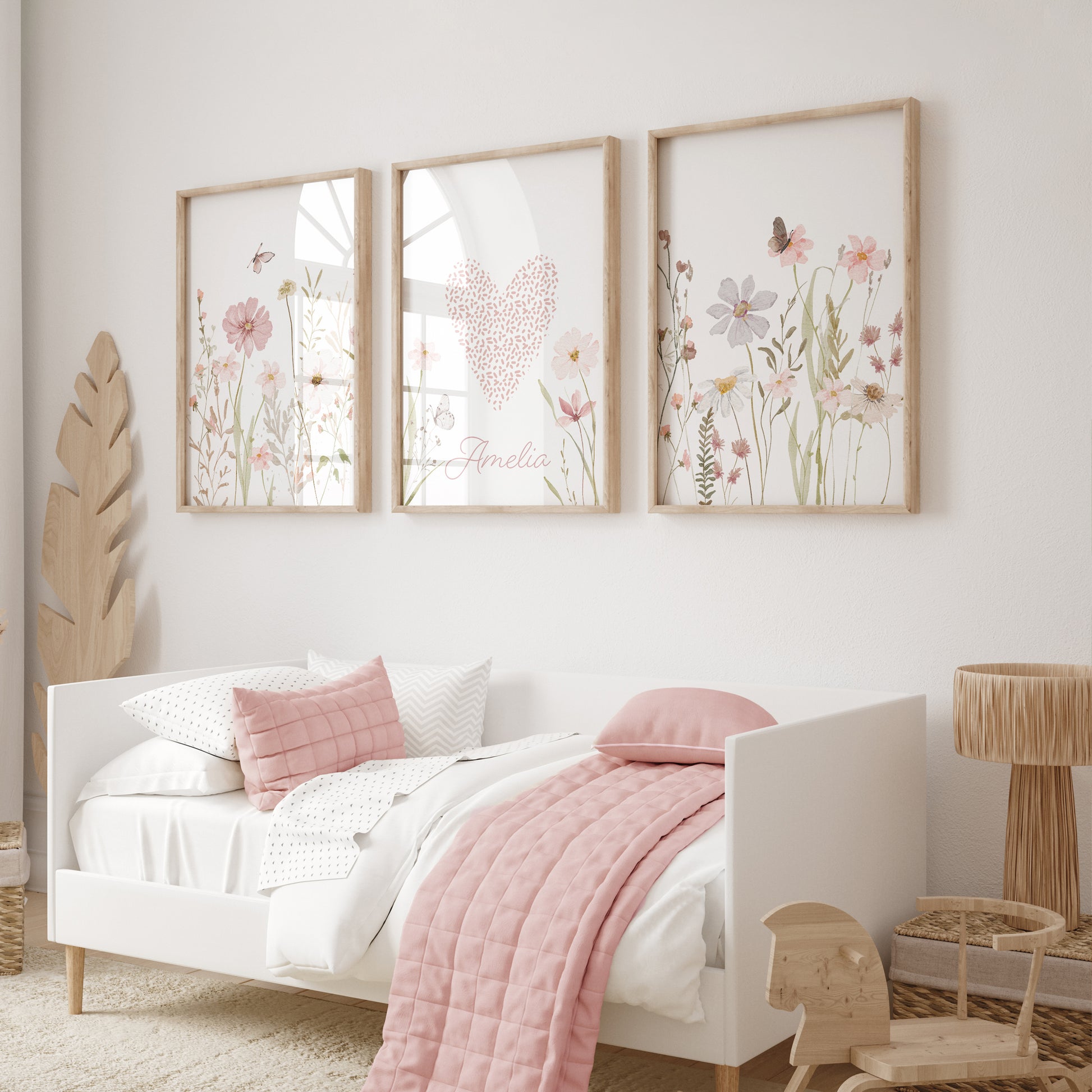 Girls personalised wildflower bedroom prints in watercolours