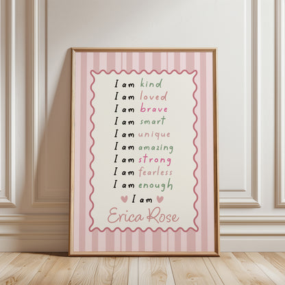 Girls Personalised Affirmation Print, Pink