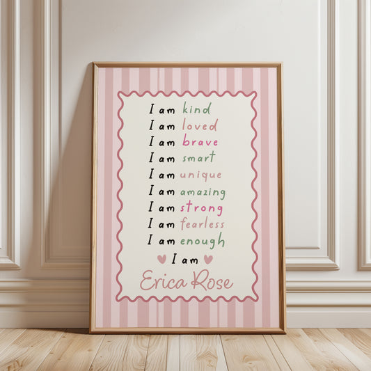 Girls Personalised Affirmation Print, Pink