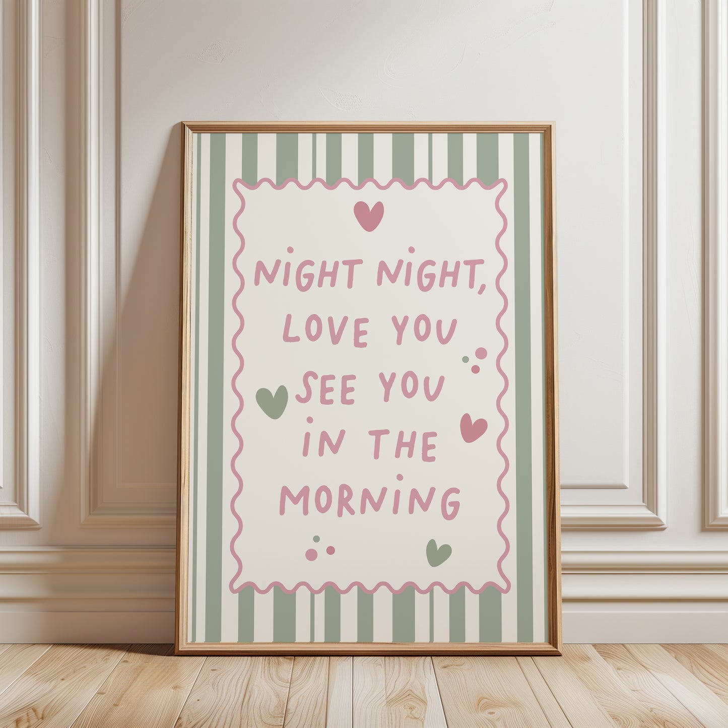 Set of 3 Girls Personalised Wall Prints, Sage & Pink