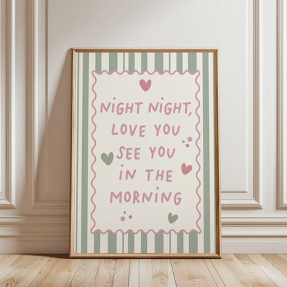 Set of 3 Girls Personalised Wall Prints, Sage & Pink