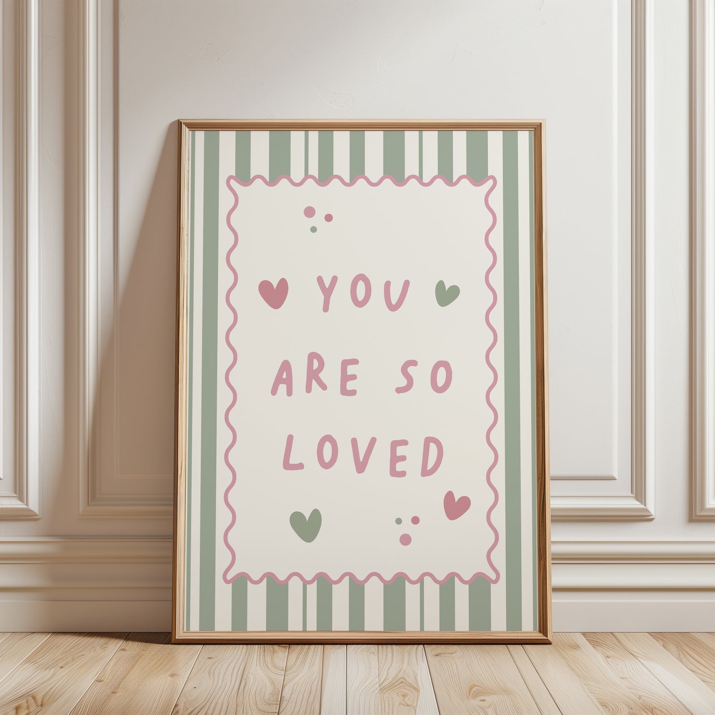 Set of 3 Girls Personalised Wall Prints, Sage & Pink
