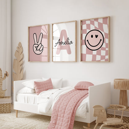 girls pink bedroom decor with personalised print