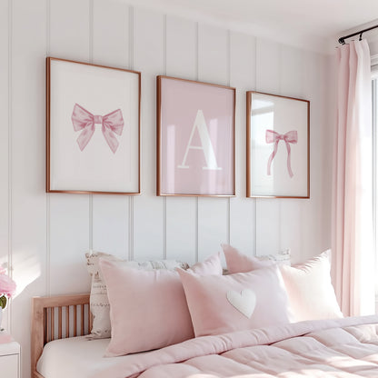 girls pink bow personalised bedroom prints