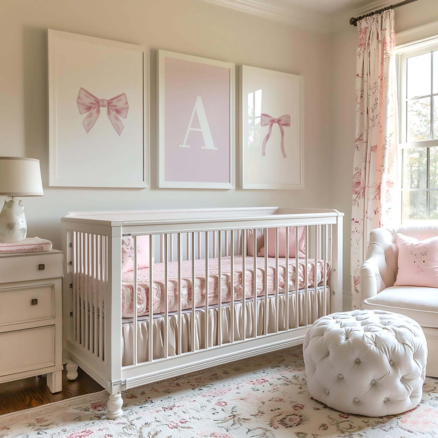 Set of 3 Girls Personalised Pink Bow Prints