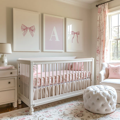 Set of 3 Girls Personalised Pink Bow Prints