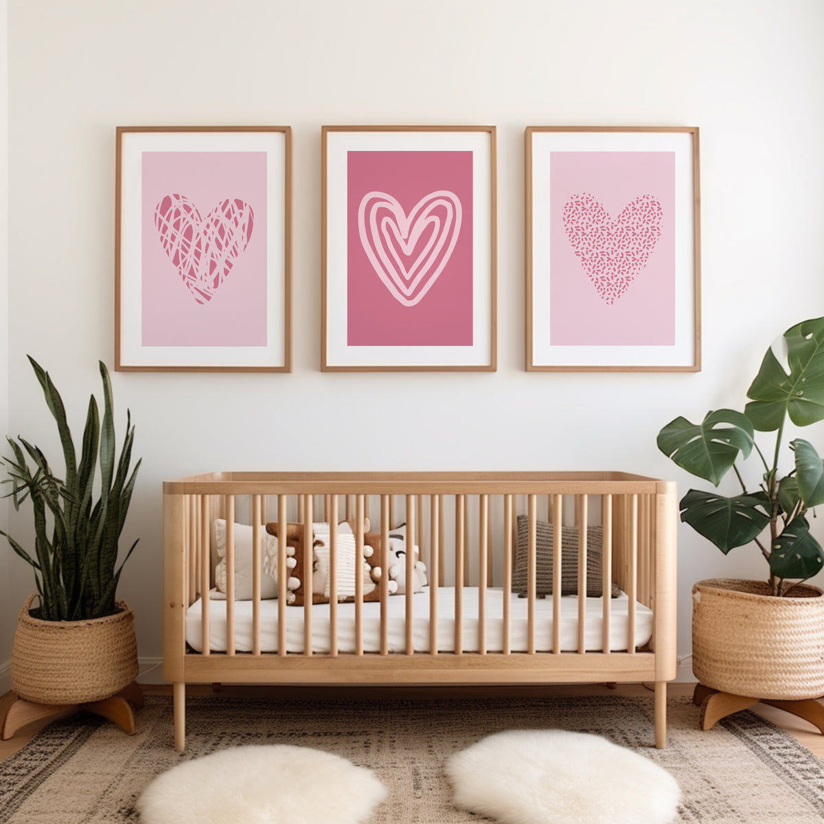 giirls pink love heart wall prints