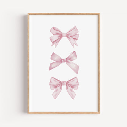 Set of 3 Girls Room Personalised Pink Bow Prints