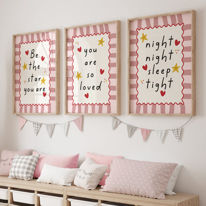 Girls room prints in pink and beige
