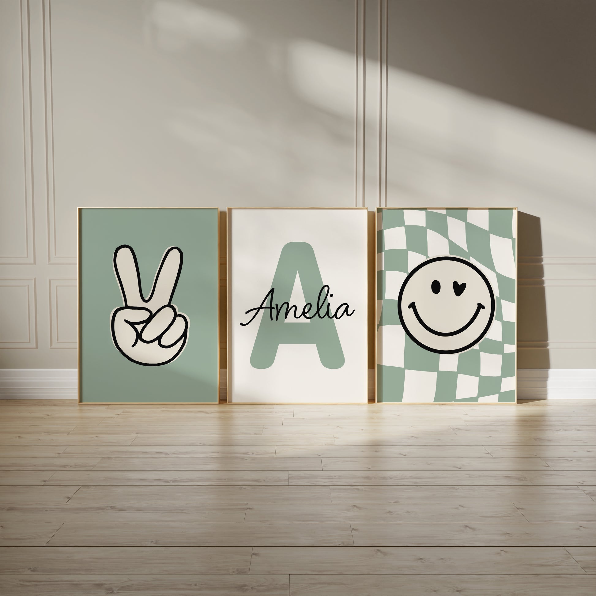 Girls sage green personalised prints