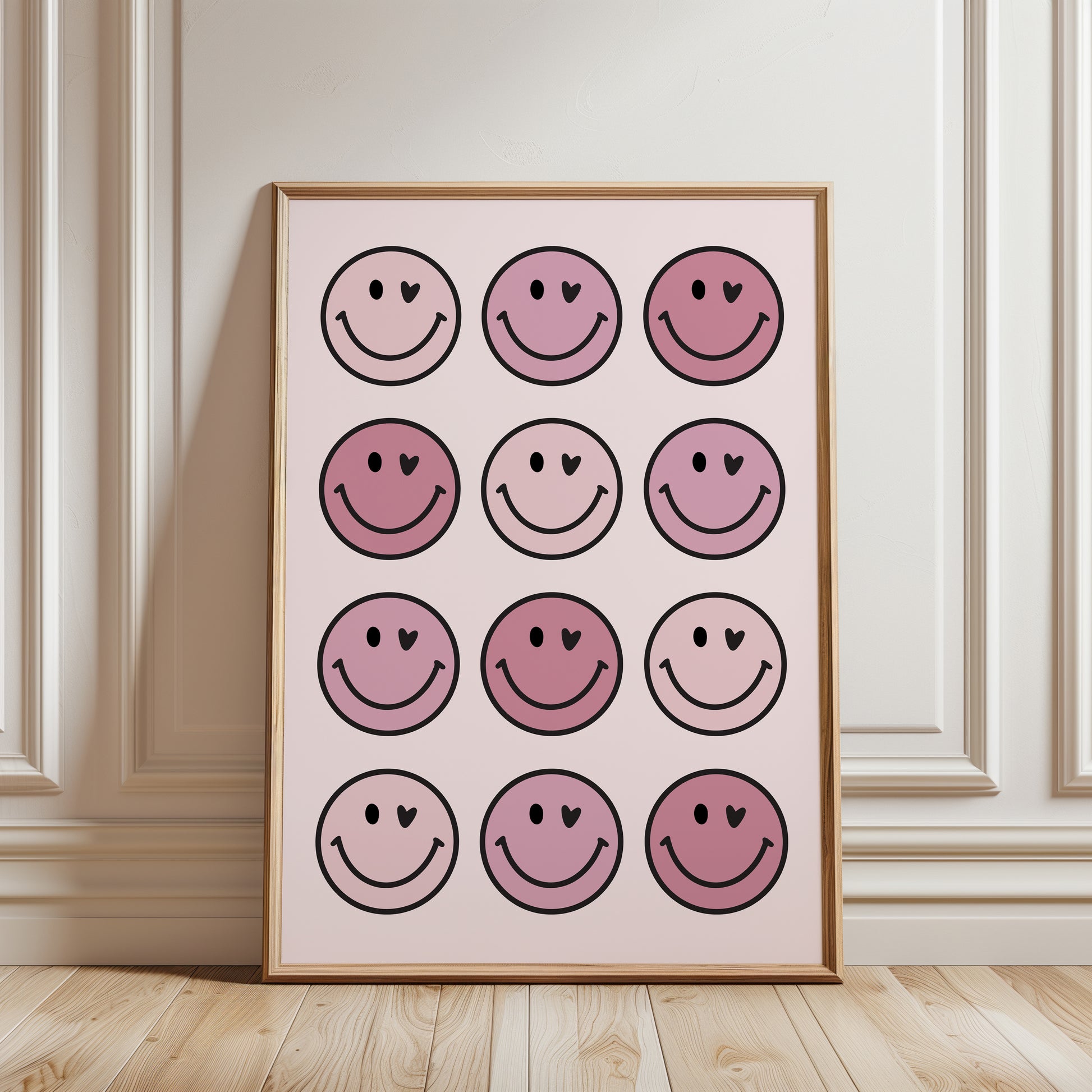 Girls pink smiley ace wall art print, tween wall art