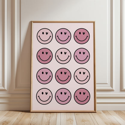 Girls pink smiley ace wall art print, tween wall art