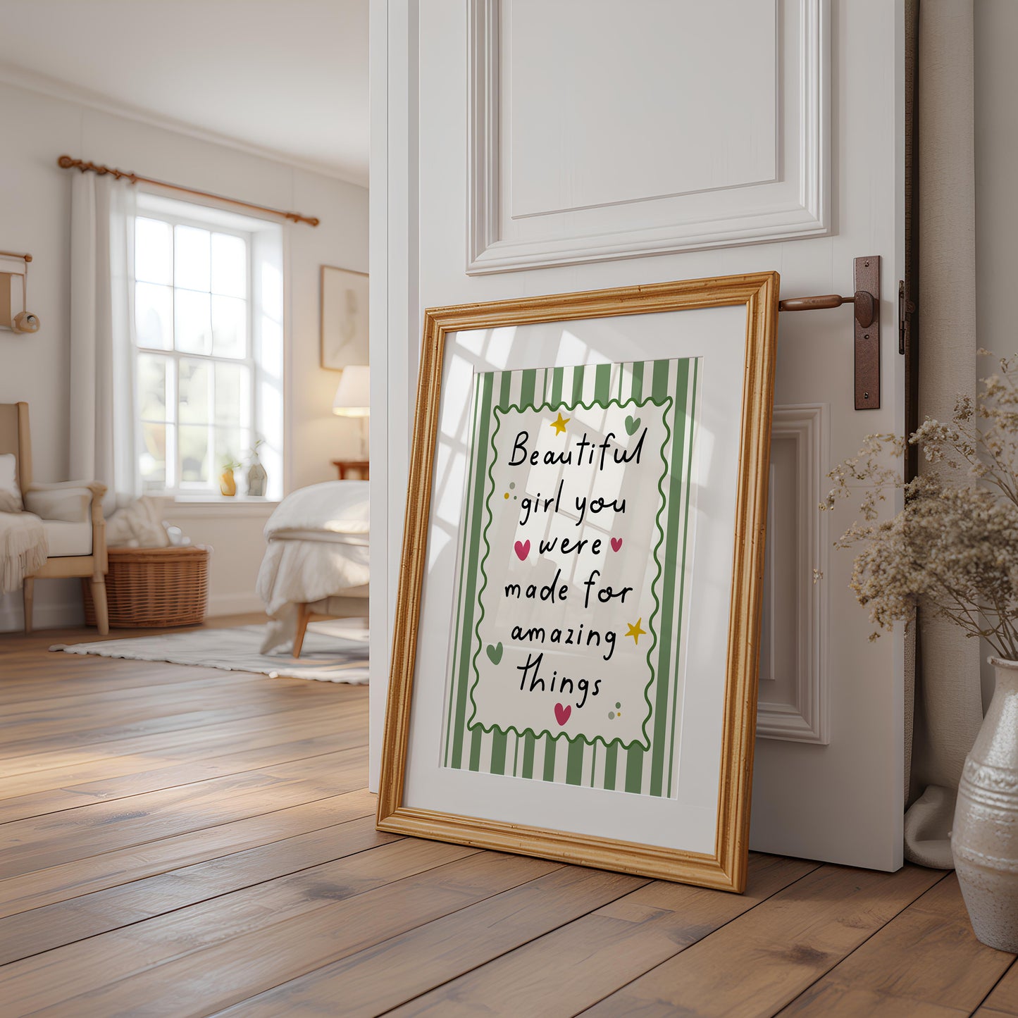 Girls Quote Wall Art Print, Beautiful Girl, Green