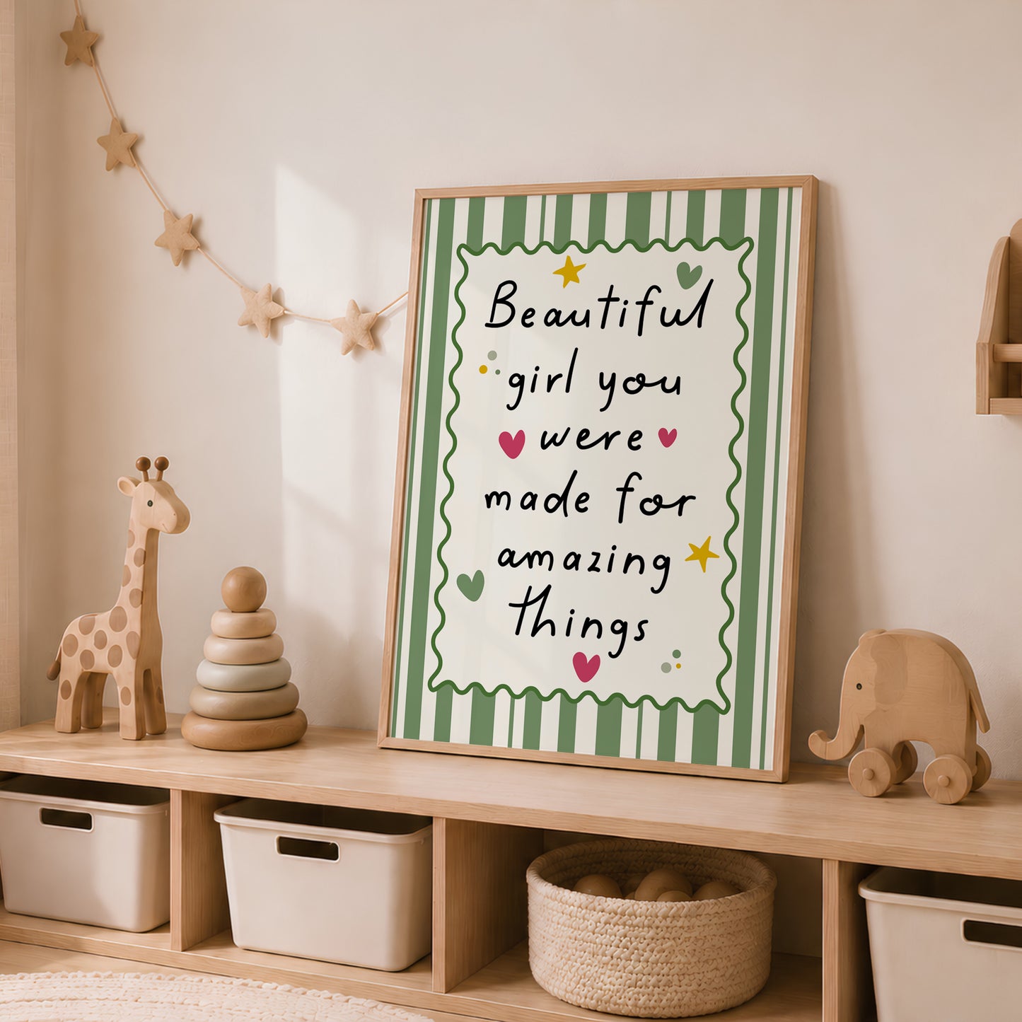 Girls Quote Wall Art Print, Beautiful Girl, Green