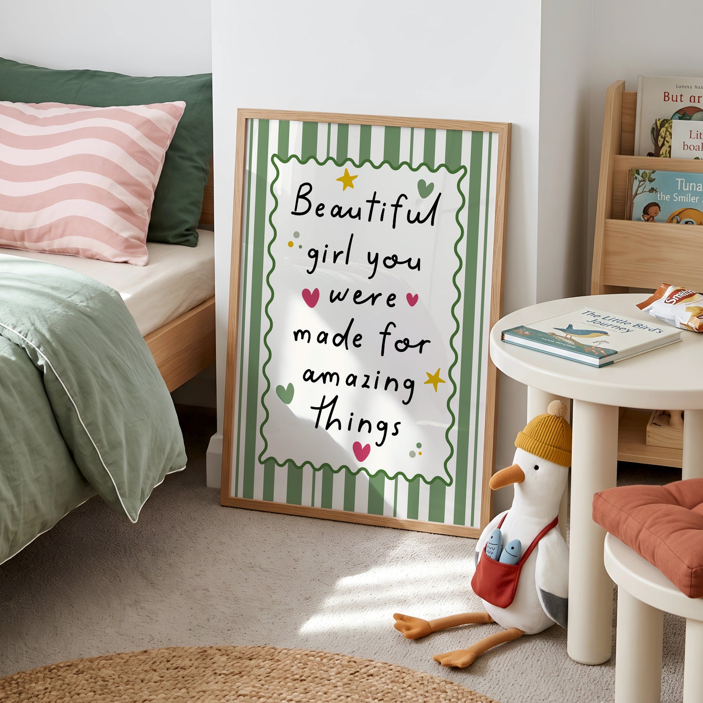 Girls Quote Wall Art Print, Beautiful Girl, Green