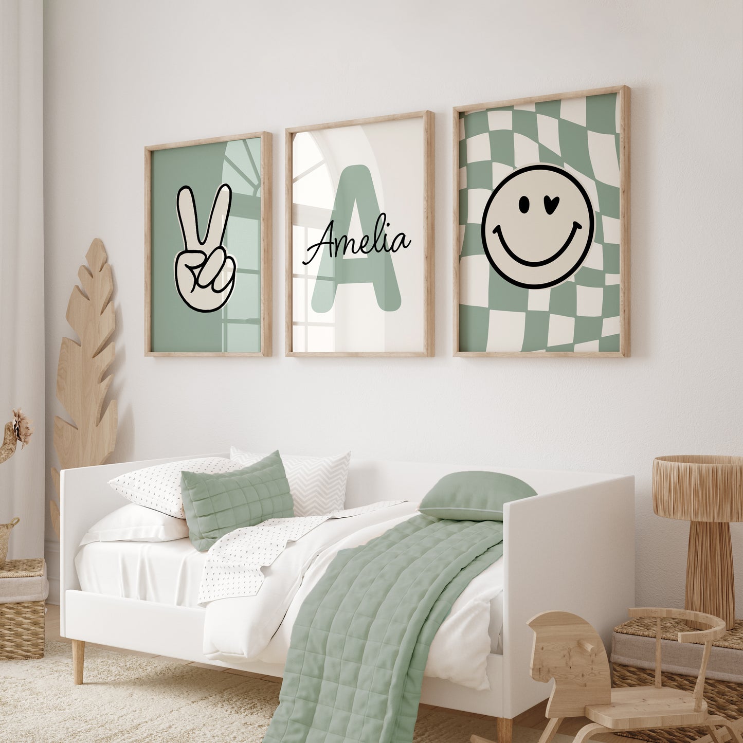 Sage green prints for girls bedroom decor