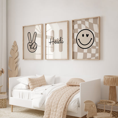 Set of 3 girls beige bedroom prints