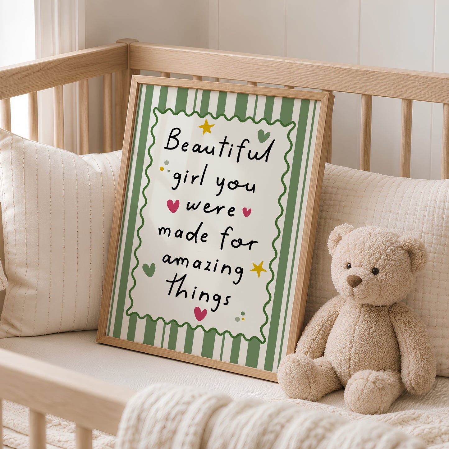 Girls Quote Wall Art Print, Beautiful Girl, Green