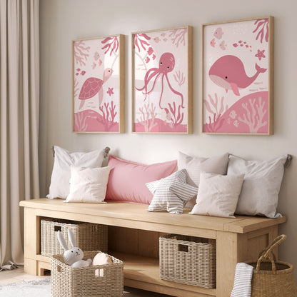 Set of 3 Girls Ocean Wall Prints