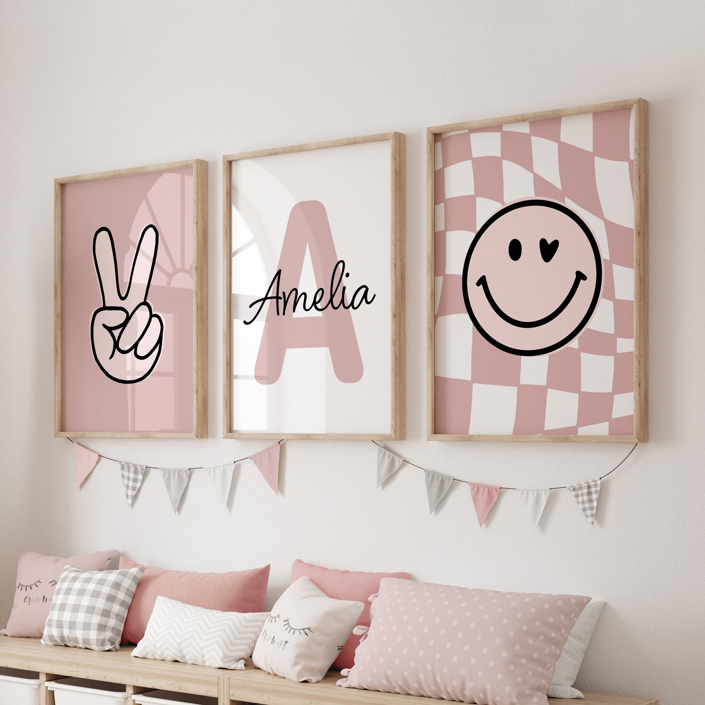 girls trendy pink prints, personalised with initial and name