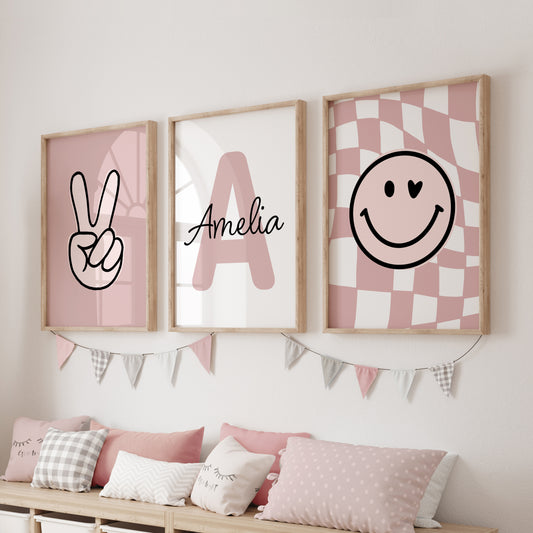girls trendy pink prints, personalised with initial and name