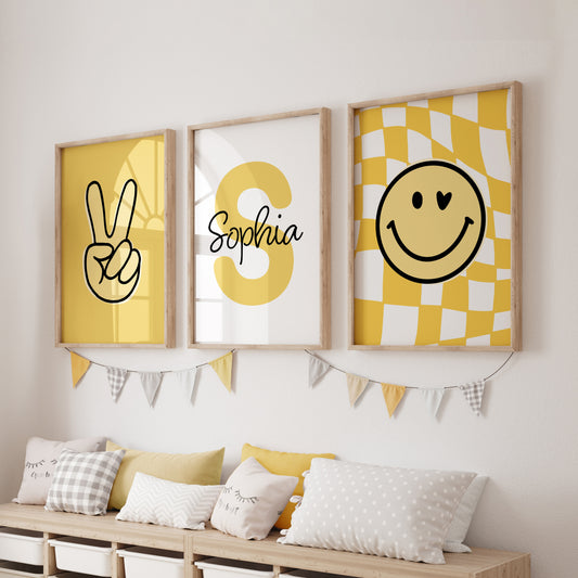 Girls trendy yellow prints, personalised wall art