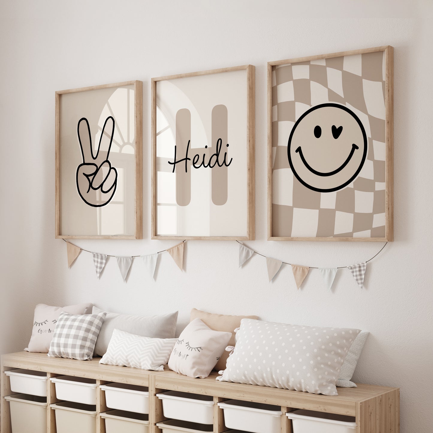 Girls wall posters, neutral prints in a trendy design, 3 set