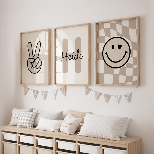 Girls wall posters, neutral prints in a trendy design, 3 set