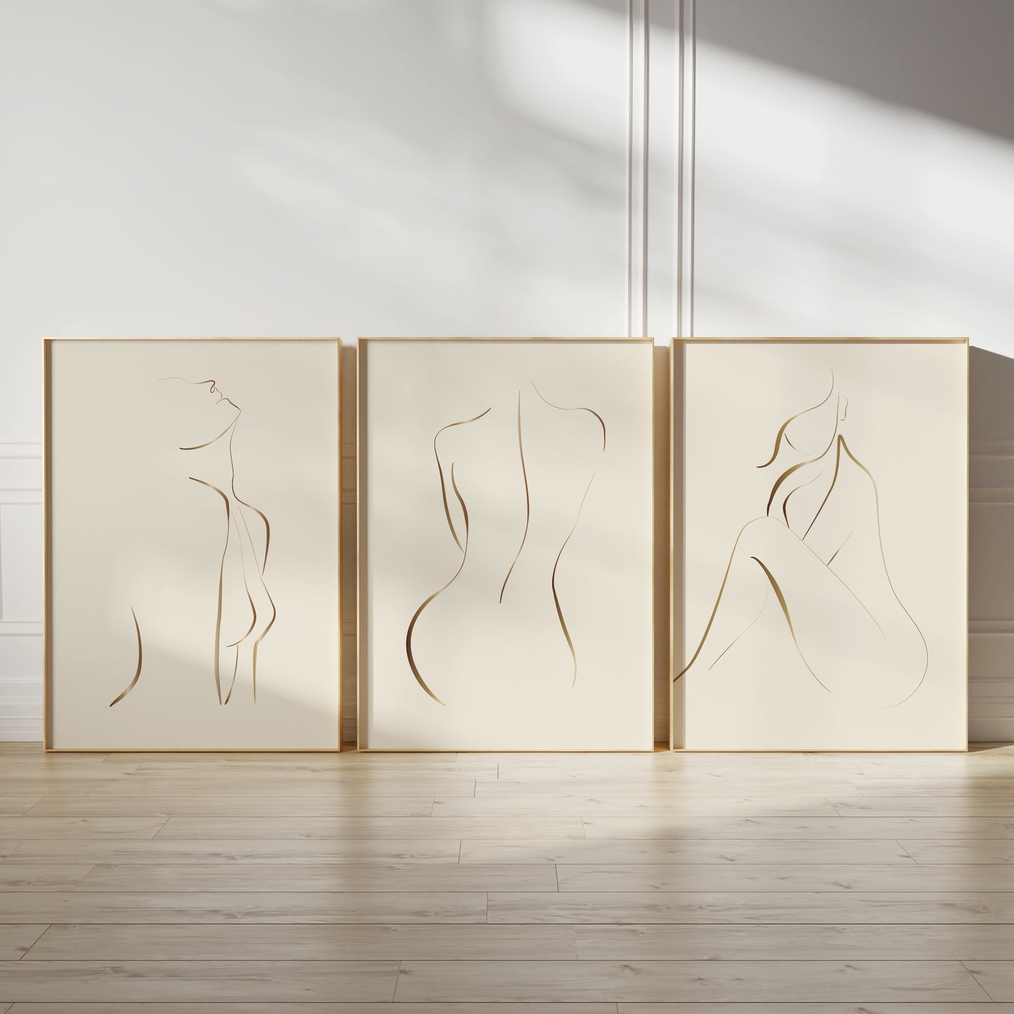 gold and cream minimalist wall art prints for bedroom