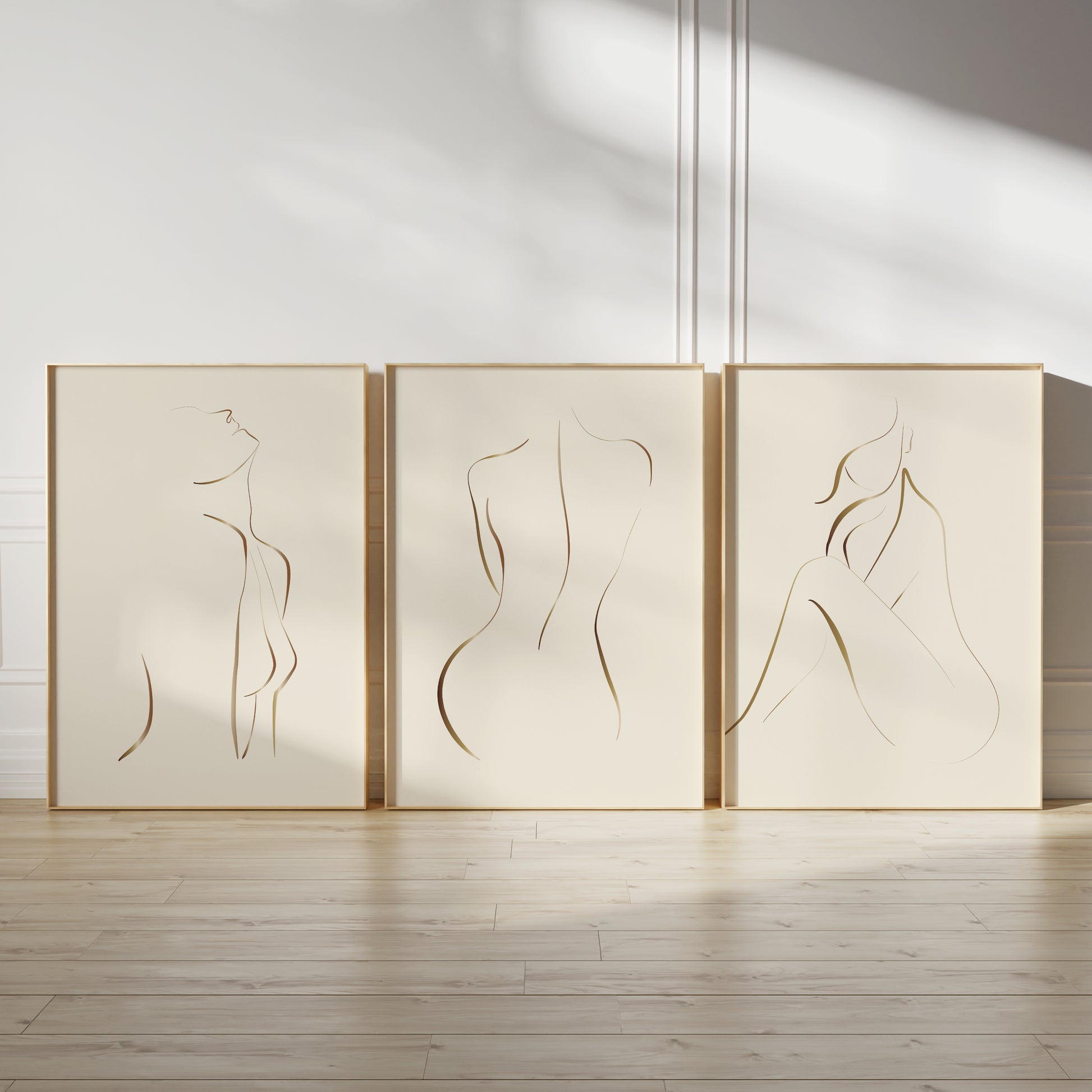 gold and cream minimalist wall art prints for bedroom