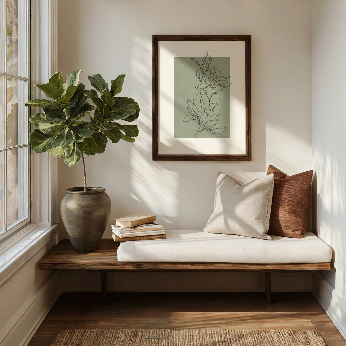 Sage Green Botanical Line Art Wall Print