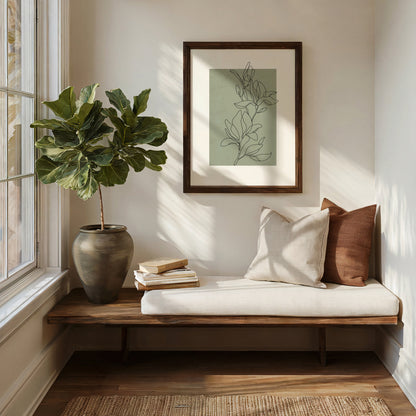 Sage Green Botanical Line Art Wall Print