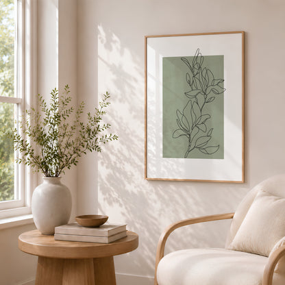 Sage Green Botanical Line Art Wall Print