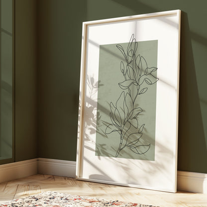 Sage Green Botanical Line Art Wall Print