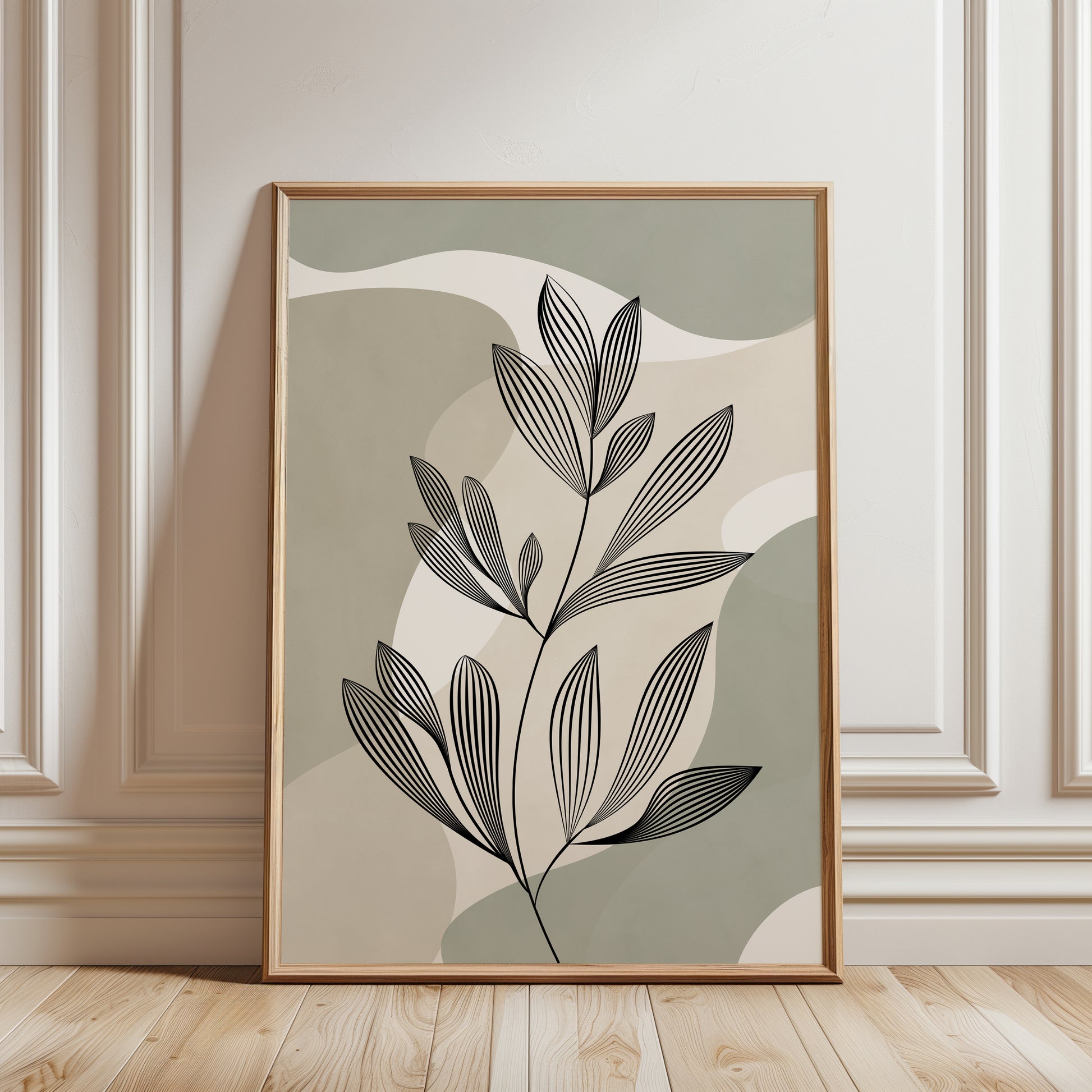 Sage green and beige botanical abstract art print